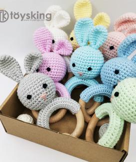 Crochet Bunny Rattle with Wood Teeth