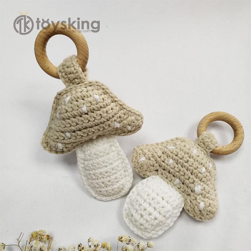Handmade Crocheted Mushroom with Beech Wood Ring